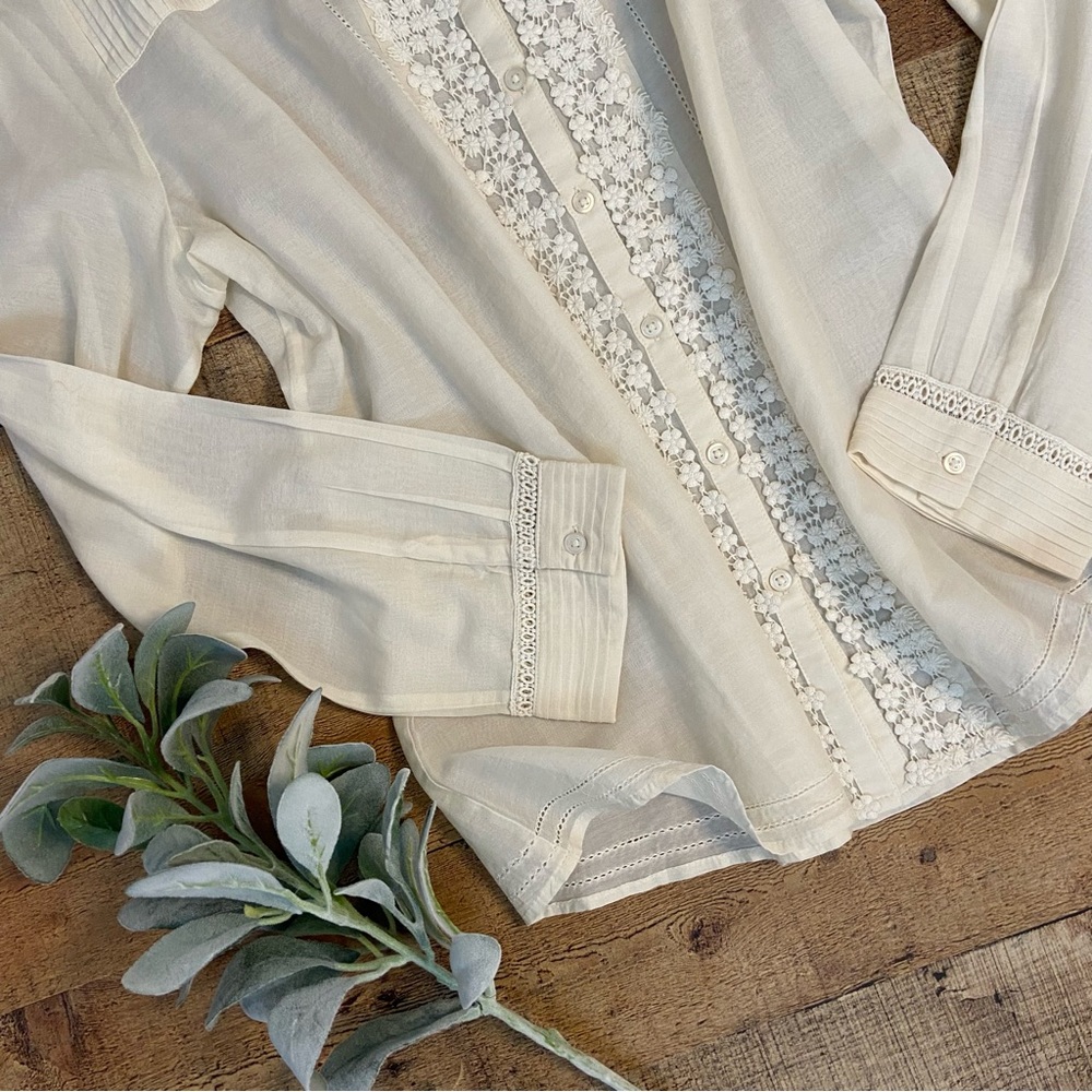 Cream Cotton-Silk Button Down by COLDWATER CREEK - Picture 4 of 11